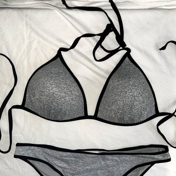 H&M Grey & White Contrast Binding Bikini Set Top Size 12 Bottoms Size 10-A167 - Picture 5 of 7